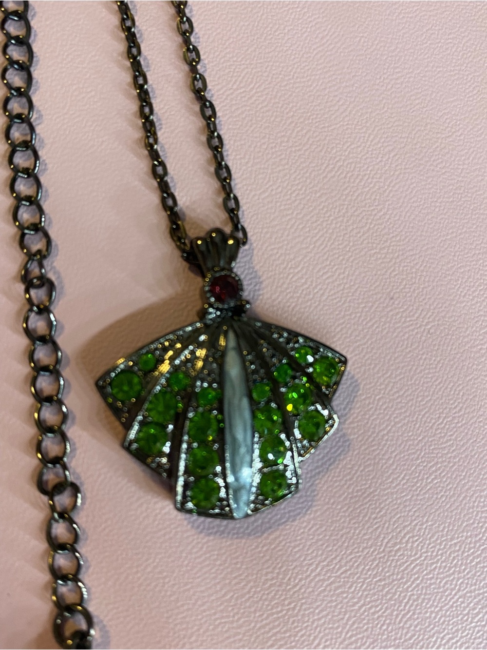 Whimsigoth  Green and Pink Crystal Fan Pendant Necklace - Women Jewelry